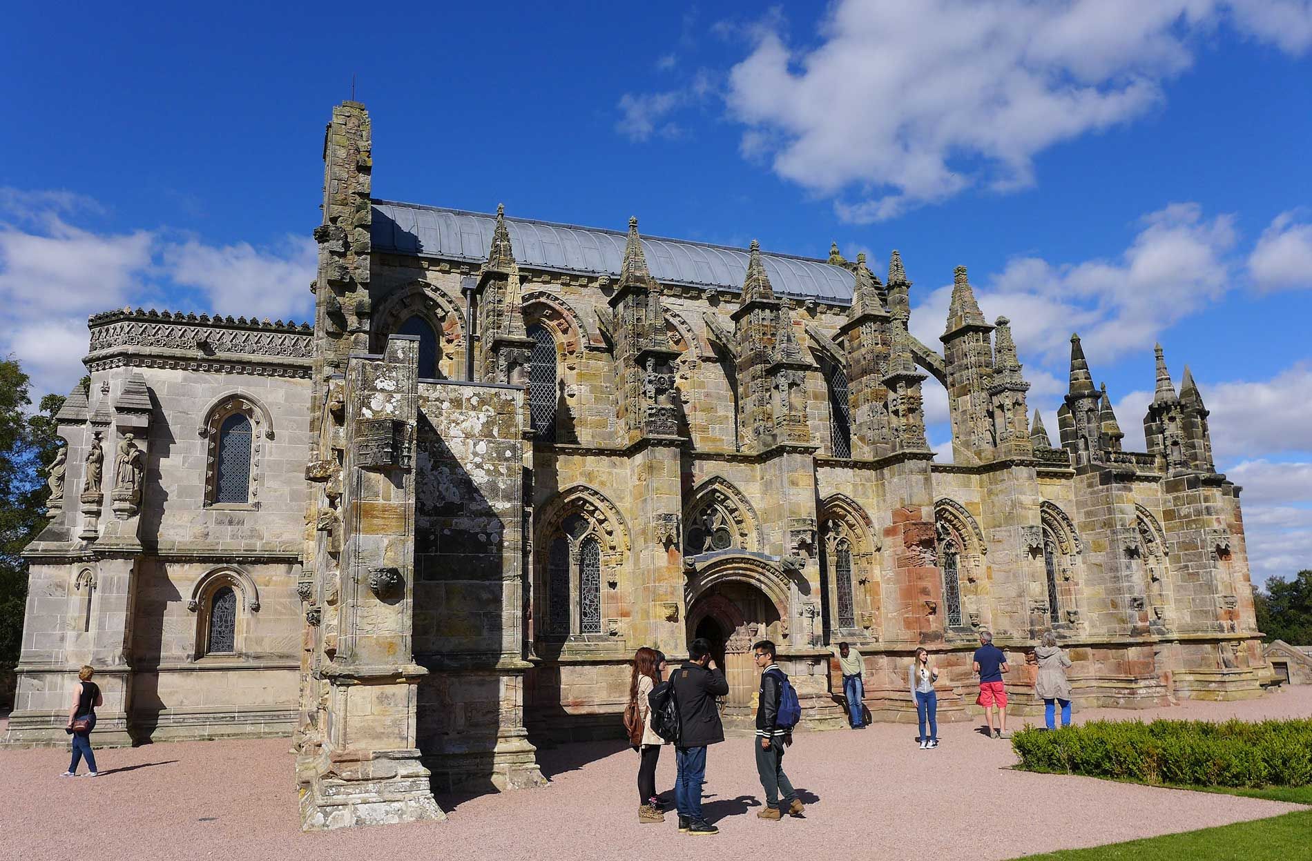 Exterior View of Rosslyn Chapel with Visitors